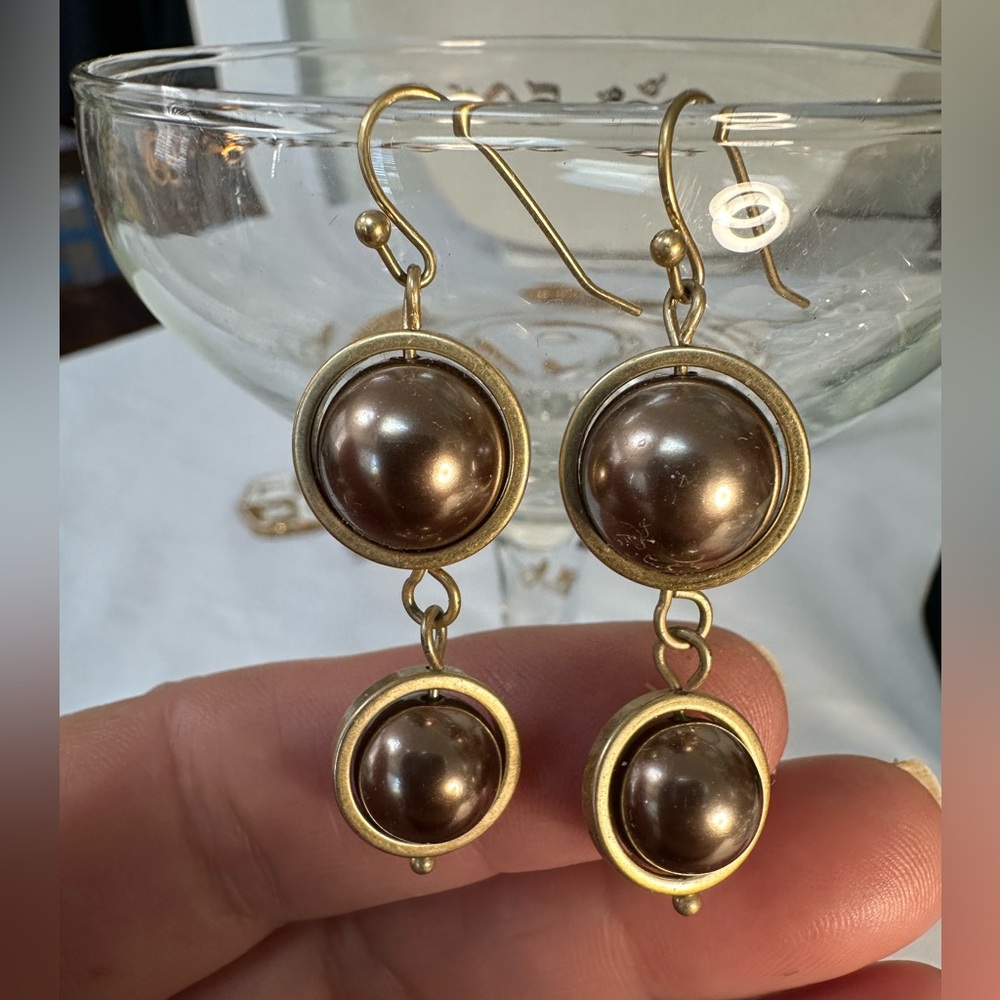 Taupe beige ball dangle earrings